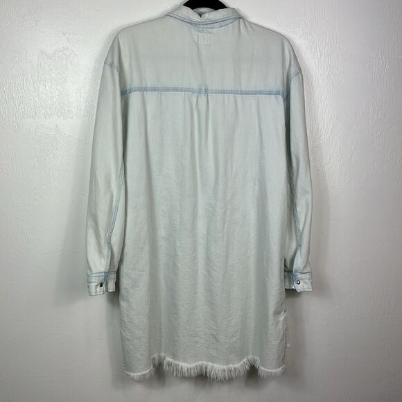 Hudson Taryn Light Blue Cotton Blend Raw Hem Long Sleeve Shirt Dress Size L - Picture 6 of 11